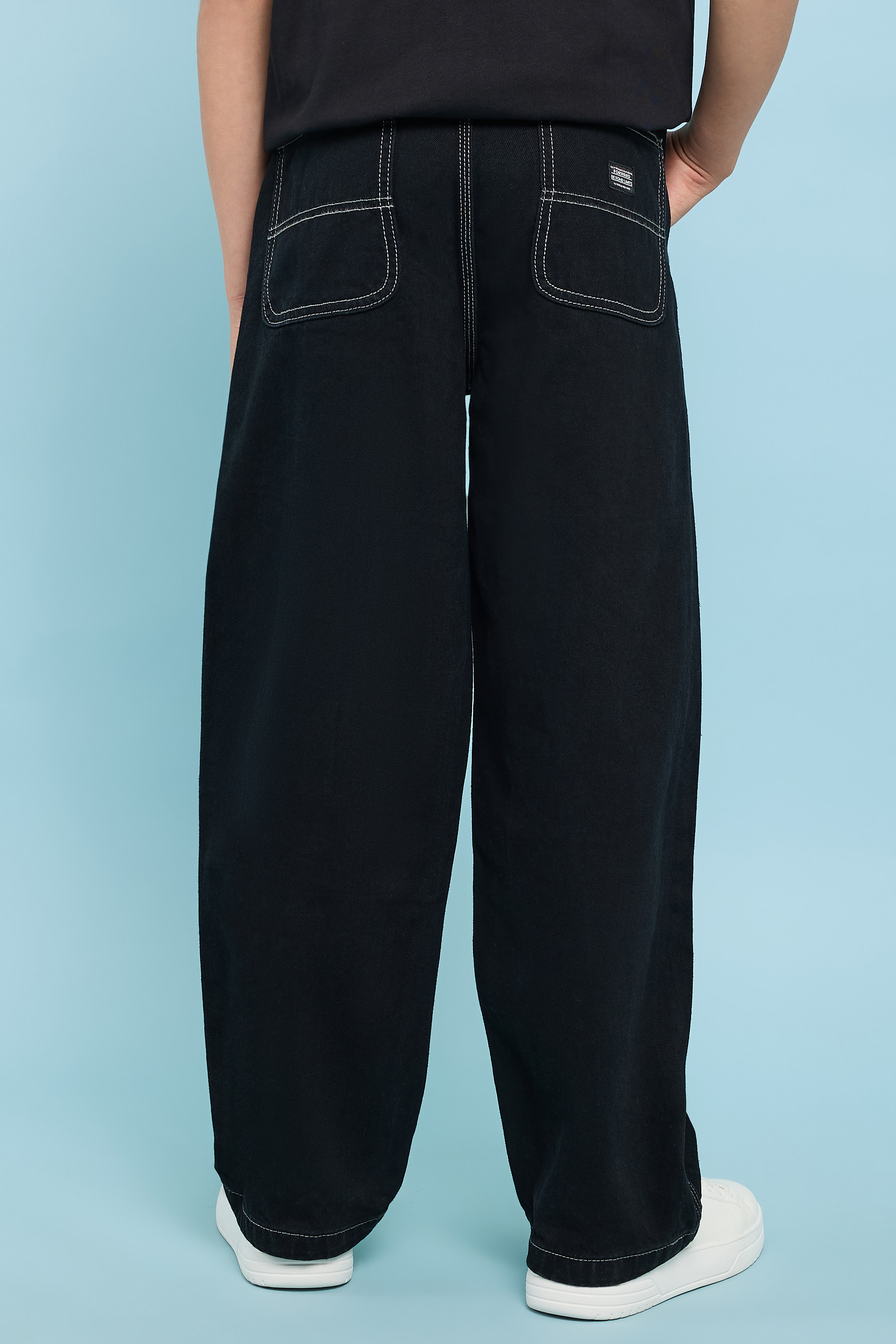 Seam Detail Loose Fit Jeans with Button Closure