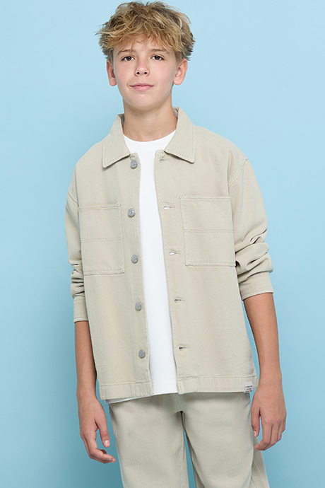 Solid Shacket with Classic Collar and Button Closure