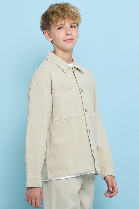 Solid Shacket with Classic Collar and Button Closure