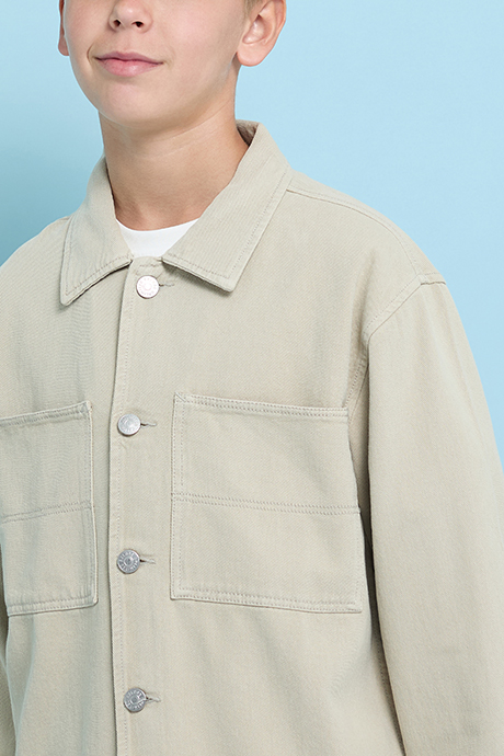 Solid Shacket with Classic Collar and Button Closure