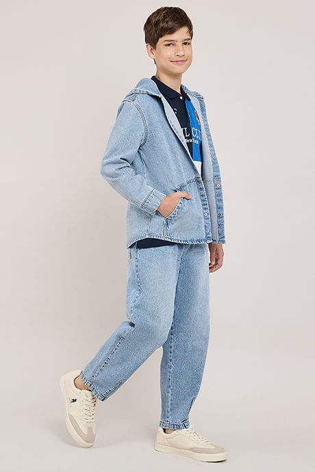 Washed Baggy Fit Jeans With Elastic Waist