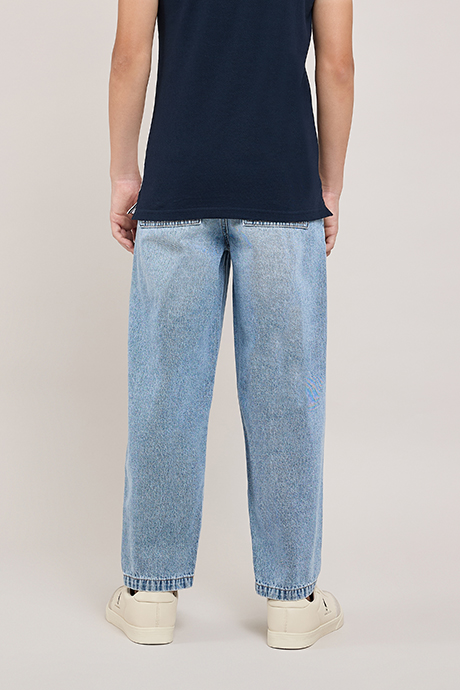 Washed Baggy Fit Jeans With Elastic Waist