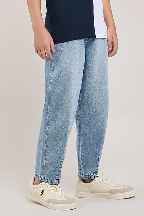 Washed Baggy Fit Jeans With Elastic Waist