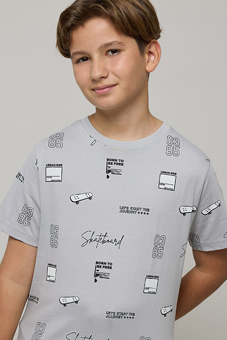 Printed T-Shirt with Crew Neck and Short Sleeves