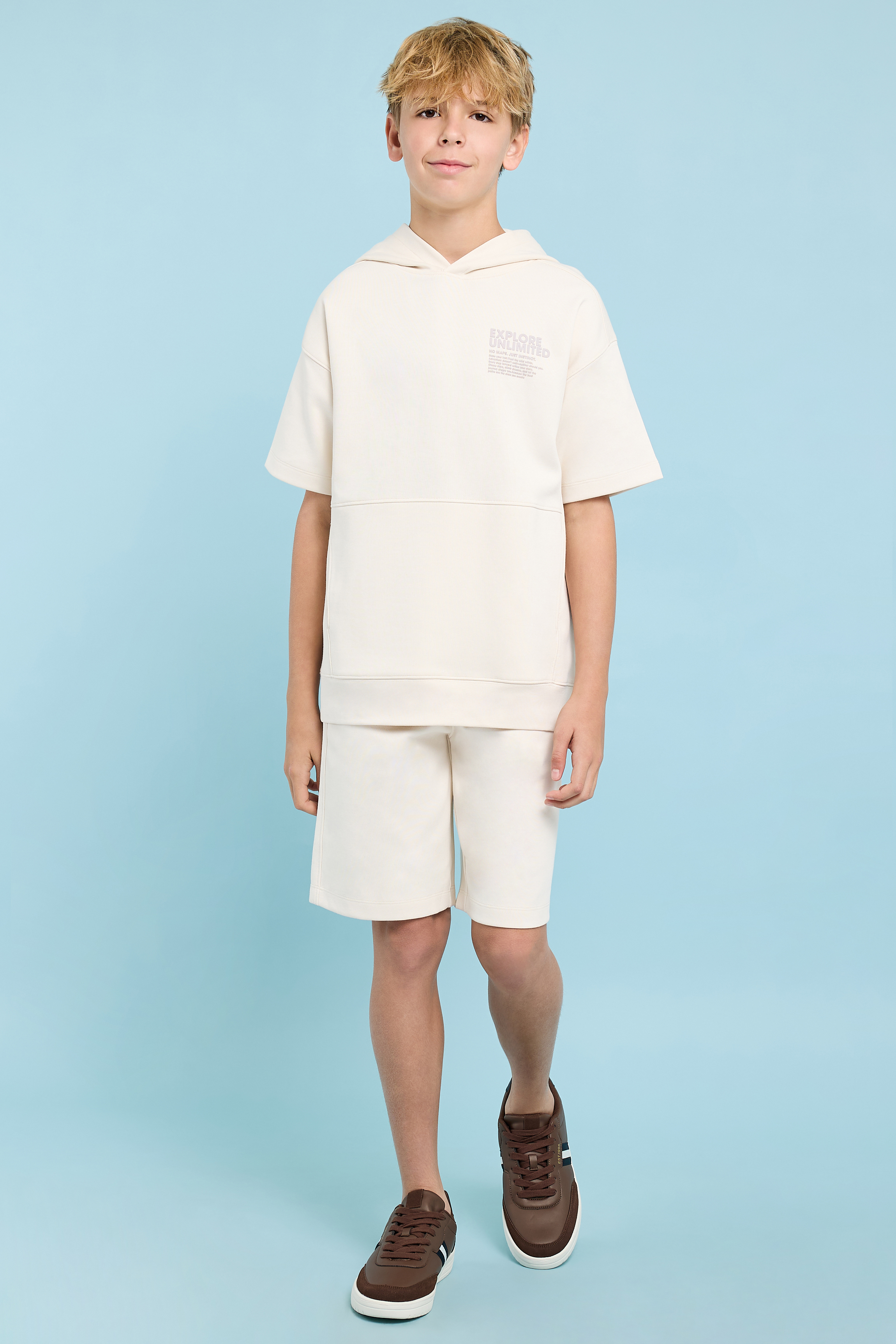 Printed Hoodie and Shorts Set