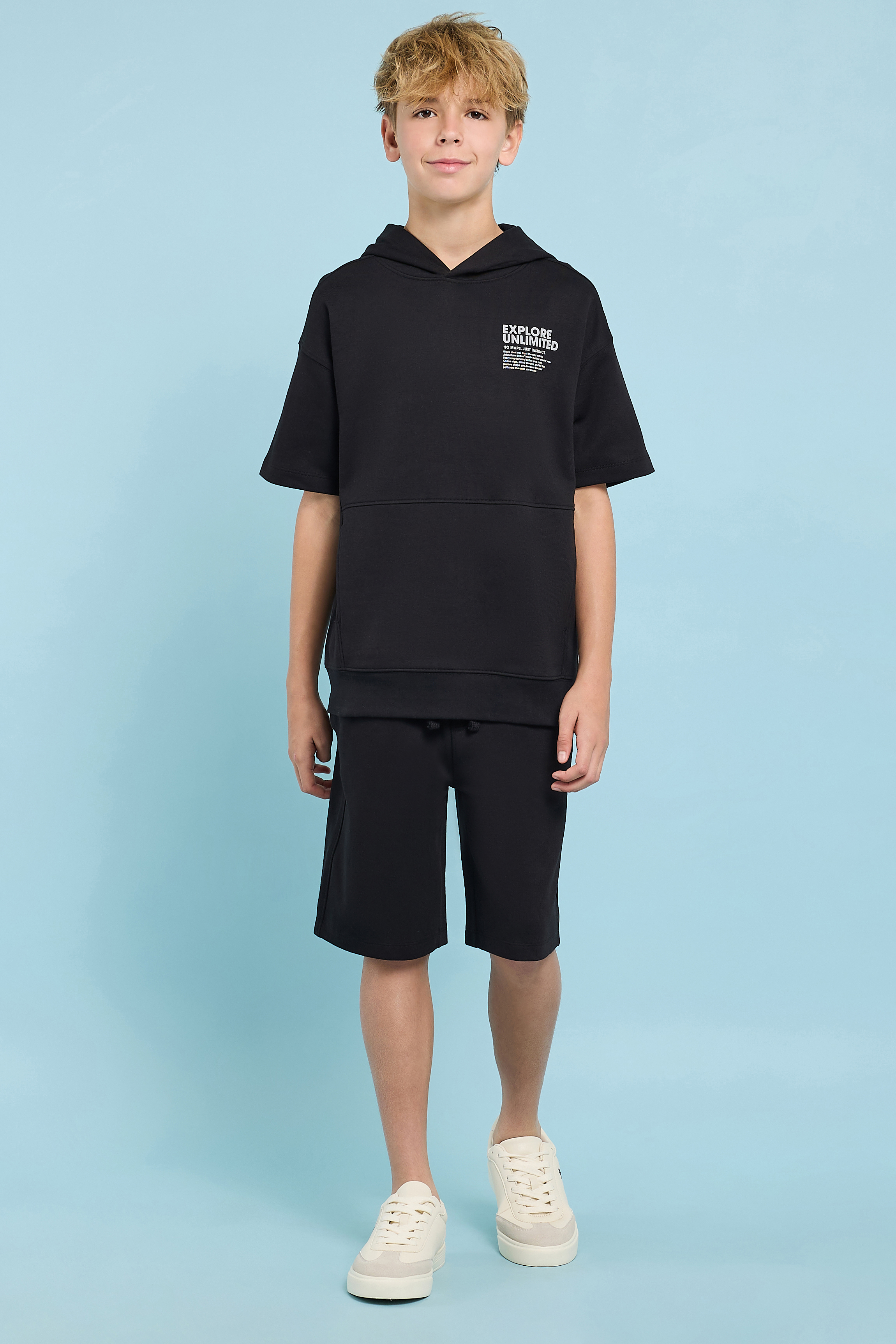 Printed Hoodie and Shorts Set