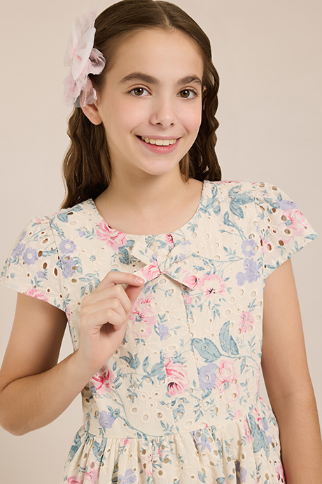 Floral Print Asymmetric Dress with Crew Neck and Short Sleeves