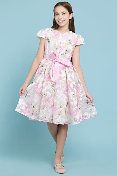 Floral Print Fit & Flare Dress with V-Neck and Cap Sleeves