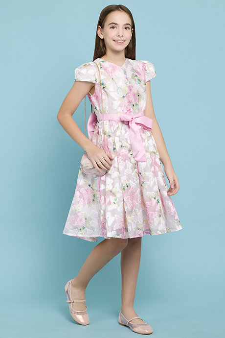 Floral Print Fit & Flare Dress with V-Neck and Cap Sleeves