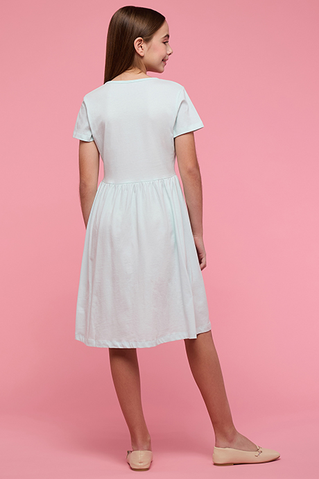 Printed Fit & Flare Dress with Crew Neck and Short Sleeves