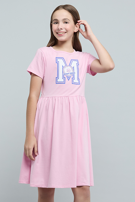 Printed Fit & Flare Dress with Short Sleeves