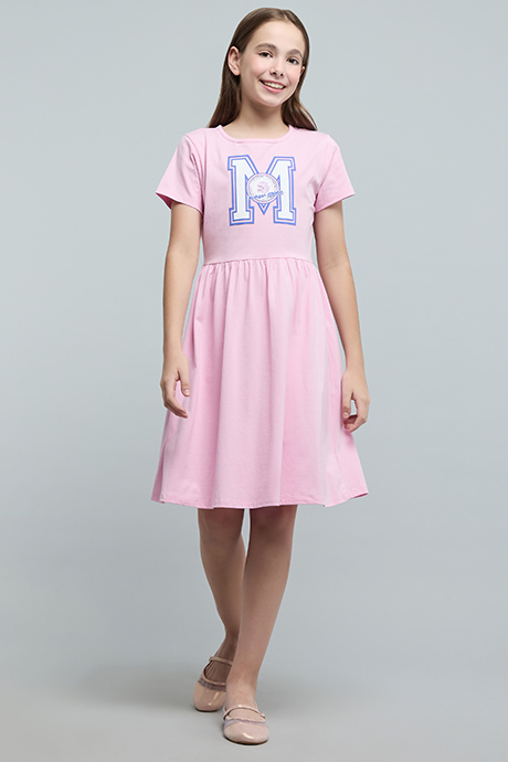 Printed Fit & Flare Dress with Short Sleeves