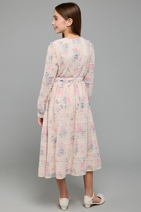 Embroidered Midi Dress with V-Neck and Long Sleeves