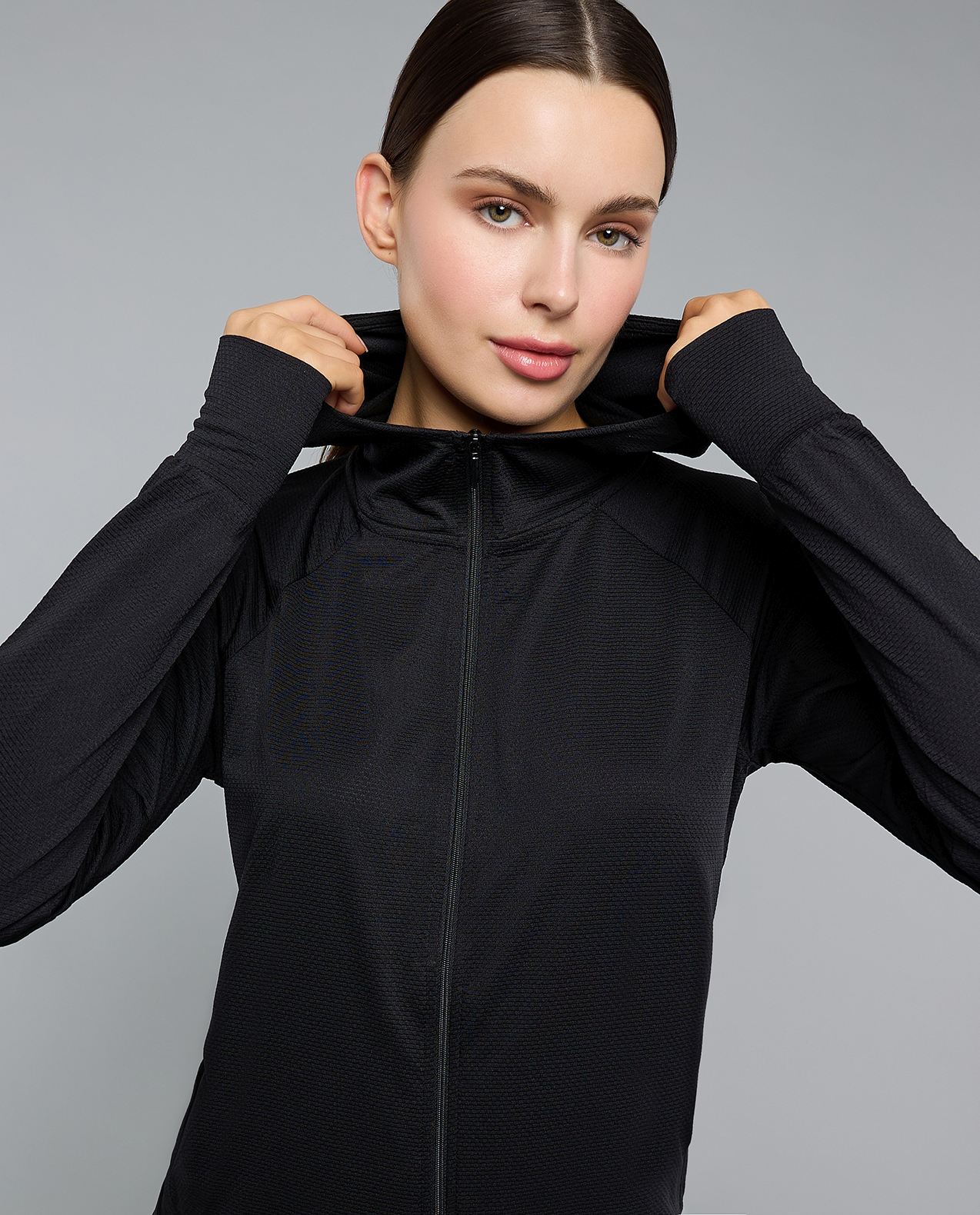 Solid Hooded Active Jacket with Zipper Closure
