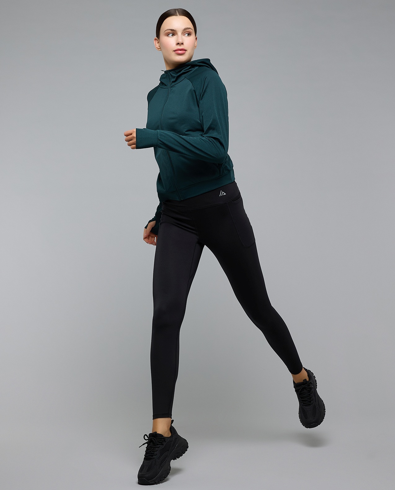 Solid Hooded Active Jacket with Zipper Closure