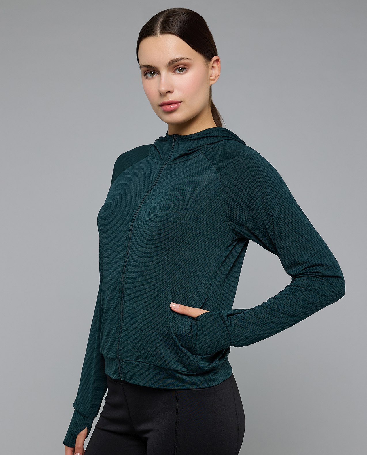 Solid Hooded Active Jacket with Zipper Closure