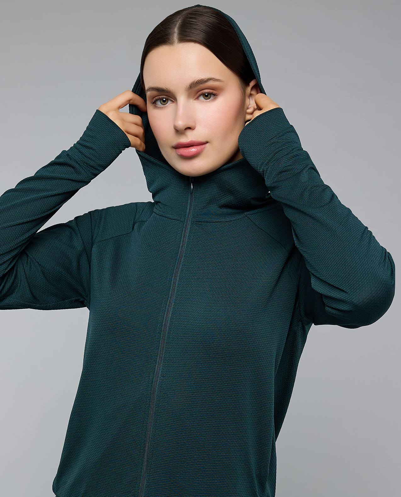 Solid Hooded Active Jacket with Zipper Closure