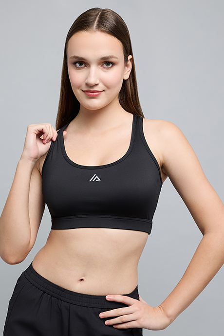 Solid Sports Bra with Scoop Neck