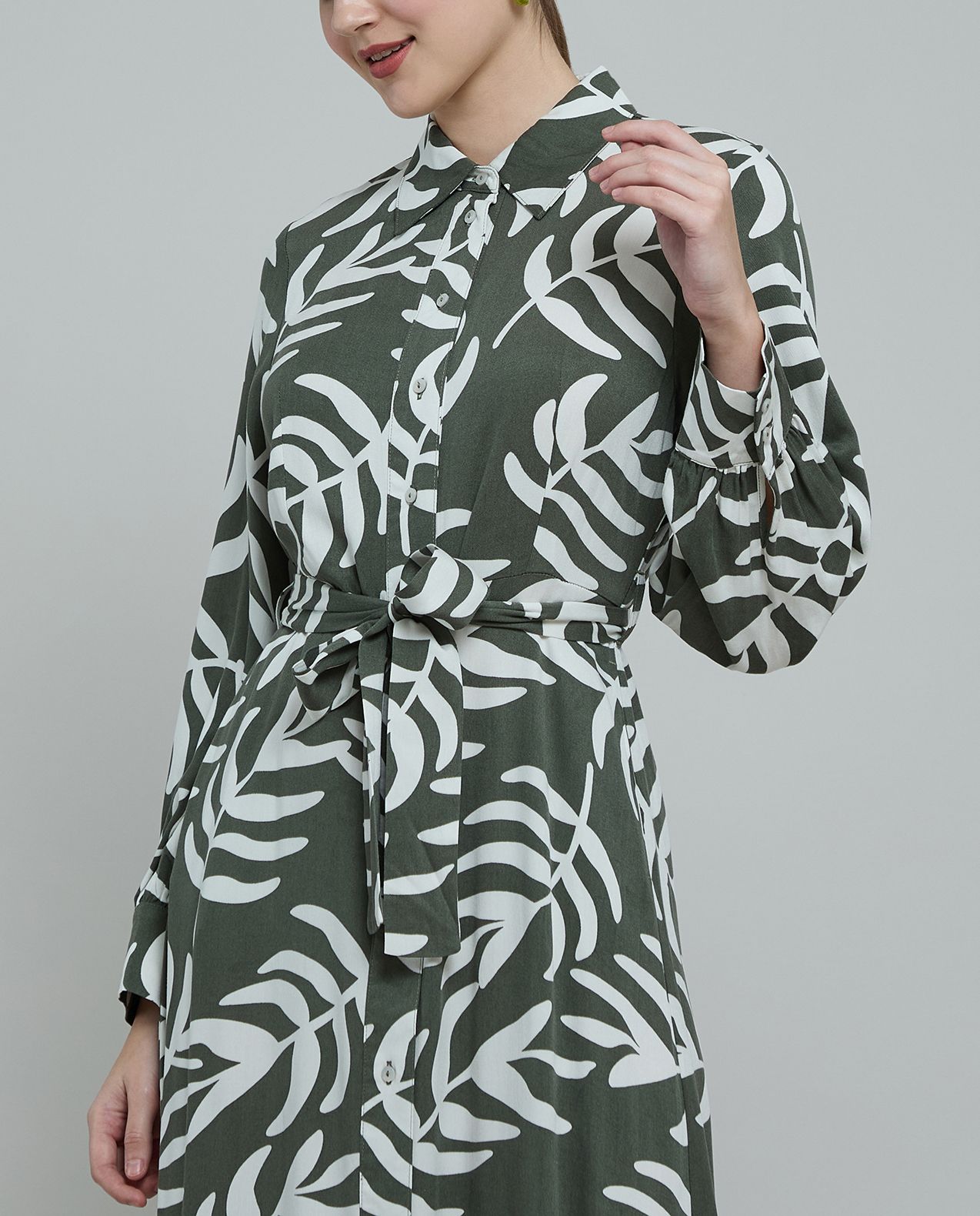 Patterned Shirt Dress with Long Sleeves