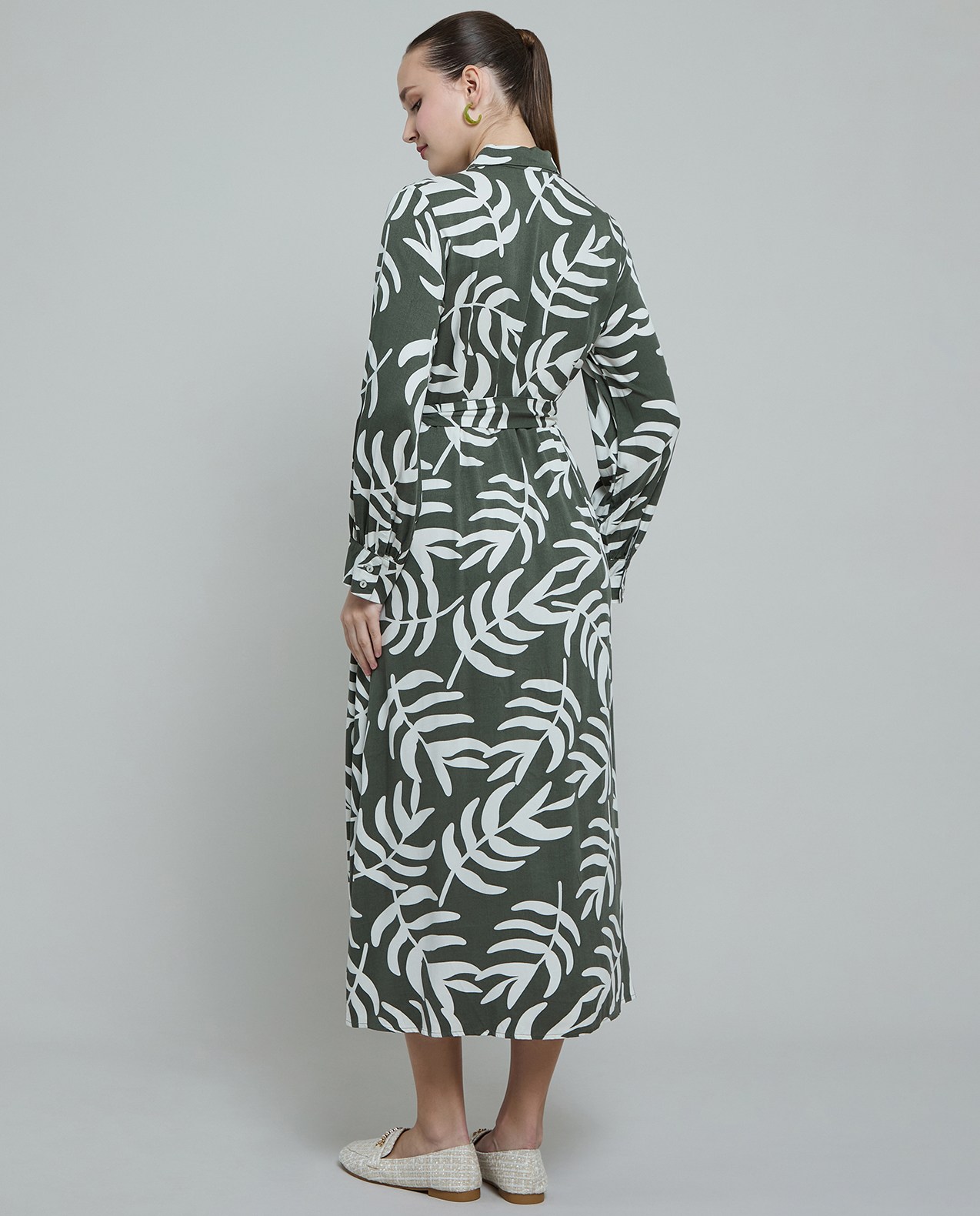 Patterned Shirt Dress with Long Sleeves