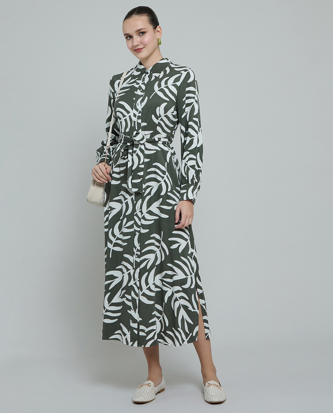 Patterned Shirt Dress with Long Sleeves