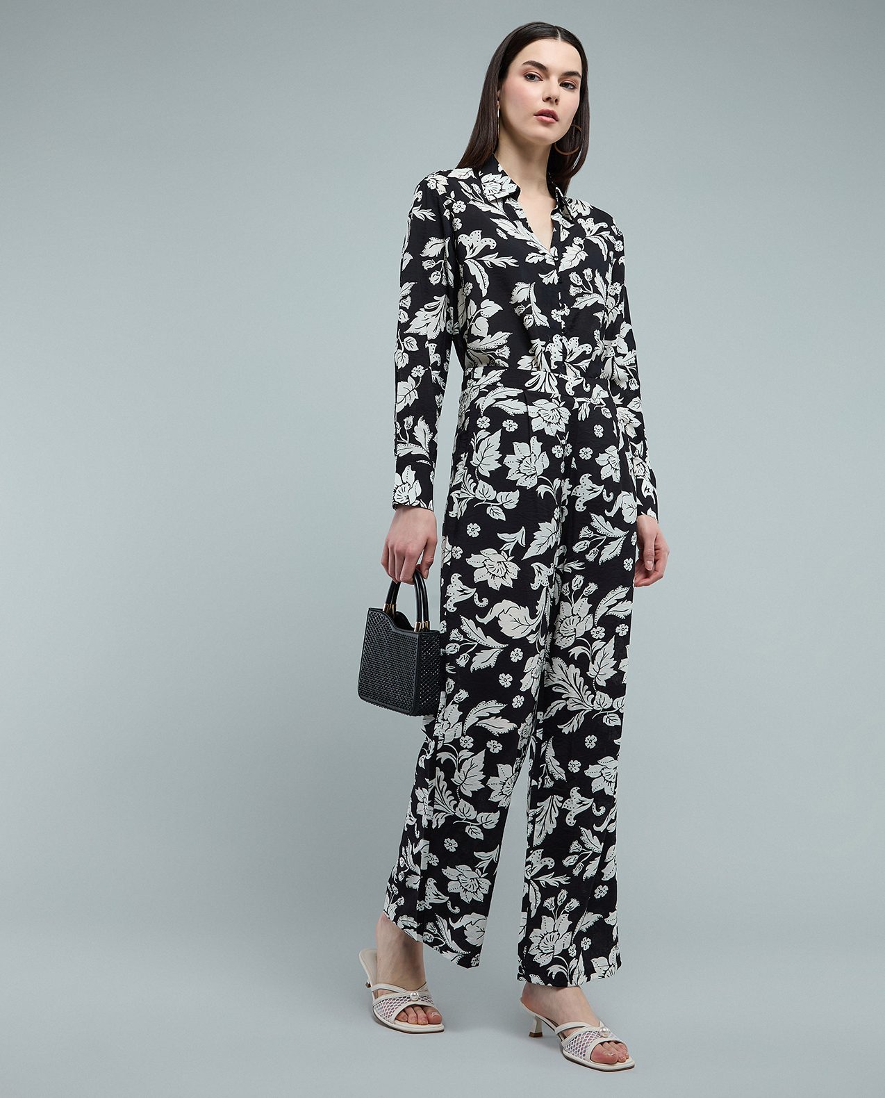 Patterned Wide Leg Pants with Elastic Waist