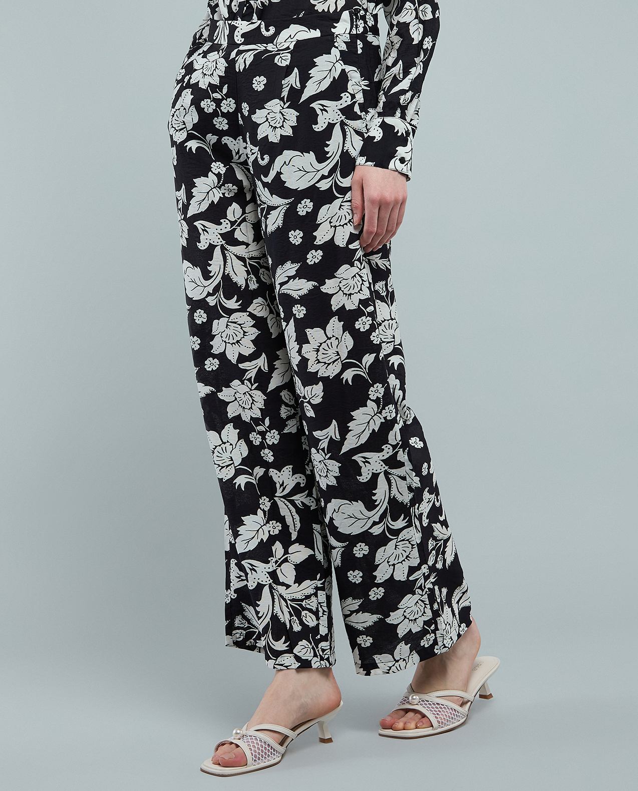 Patterned Wide Leg Pants with Elastic Waist