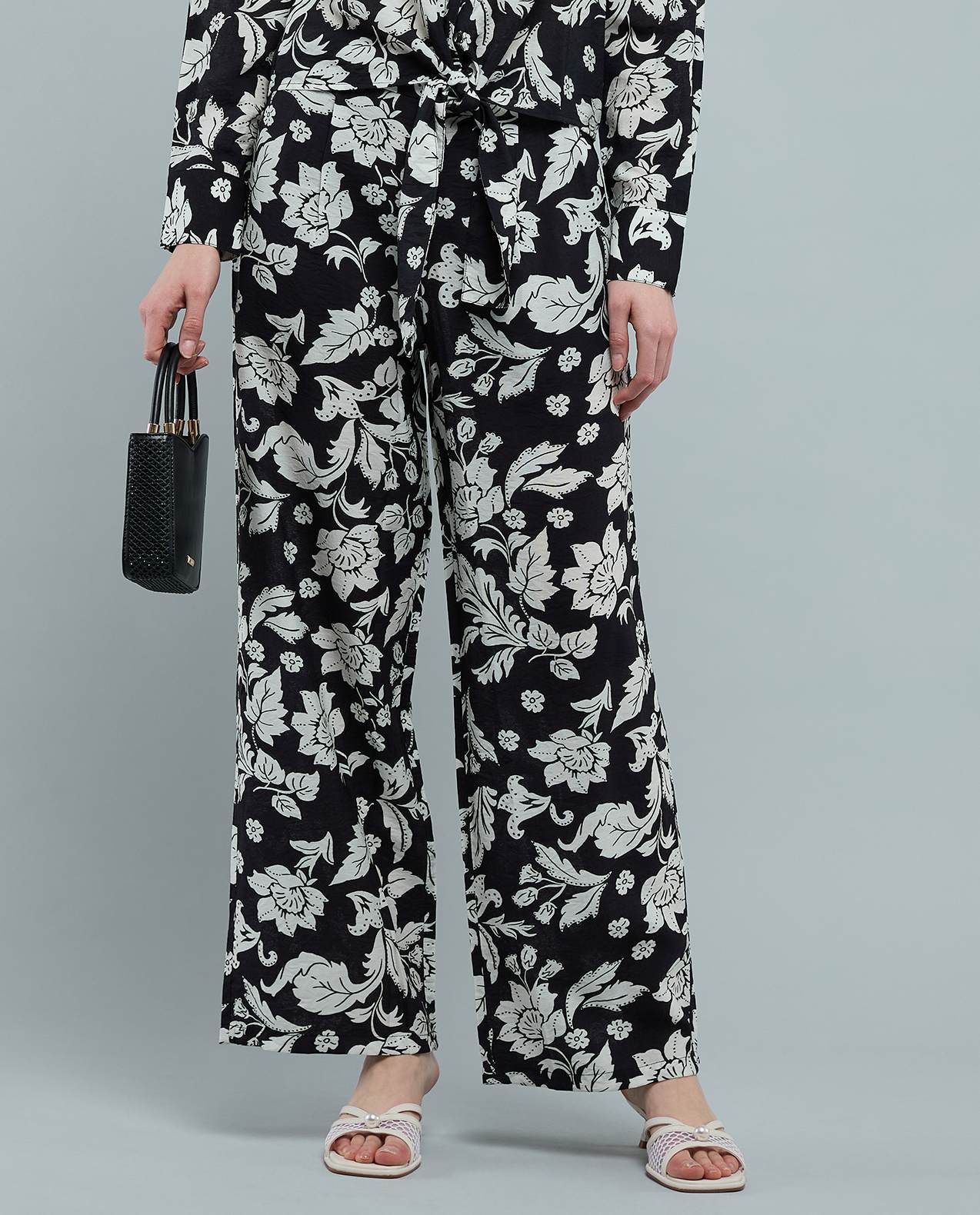 Patterned Wide Leg Pants with Elastic Waist