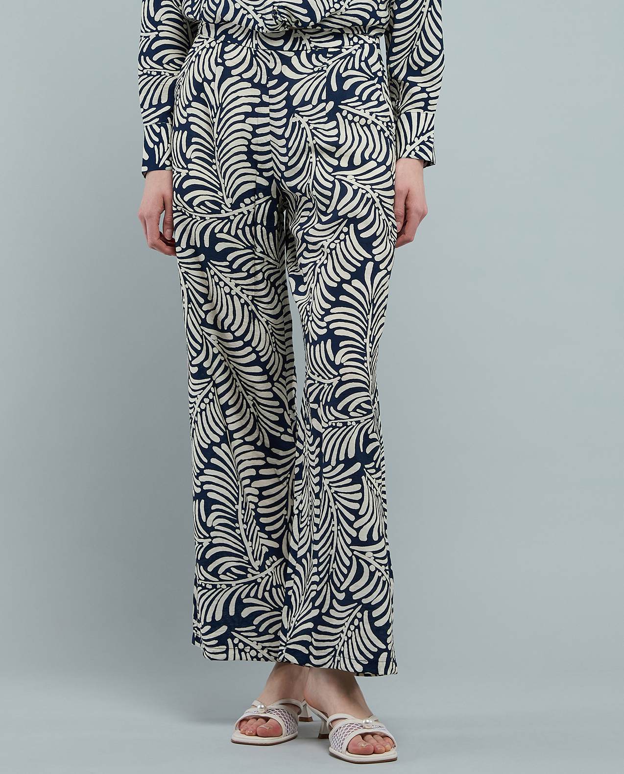 Patterned Wide Leg Pants with Elastic Waist