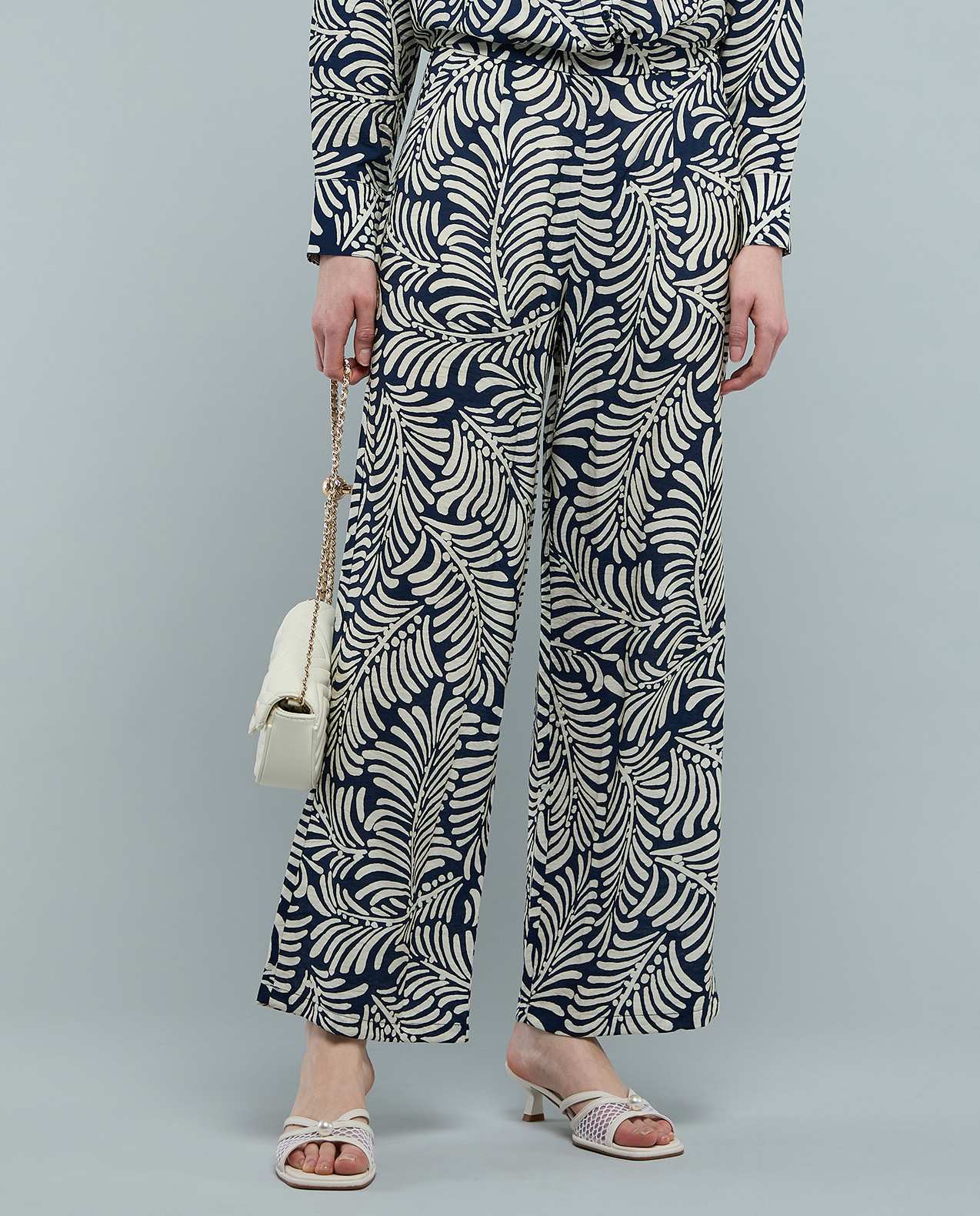 Patterned Wide Leg Pants with Elastic Waist