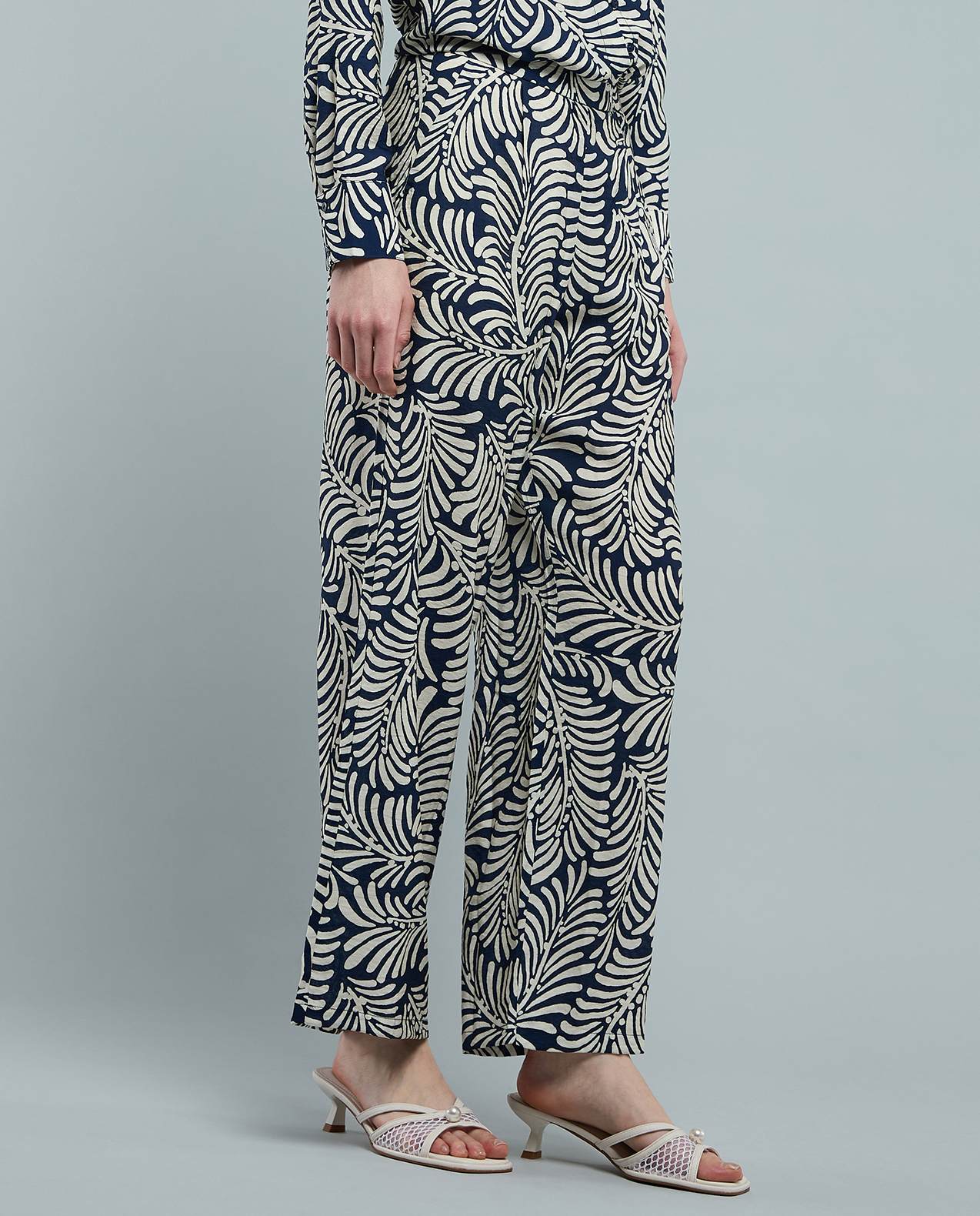 Patterned Wide Leg Pants with Elastic Waist