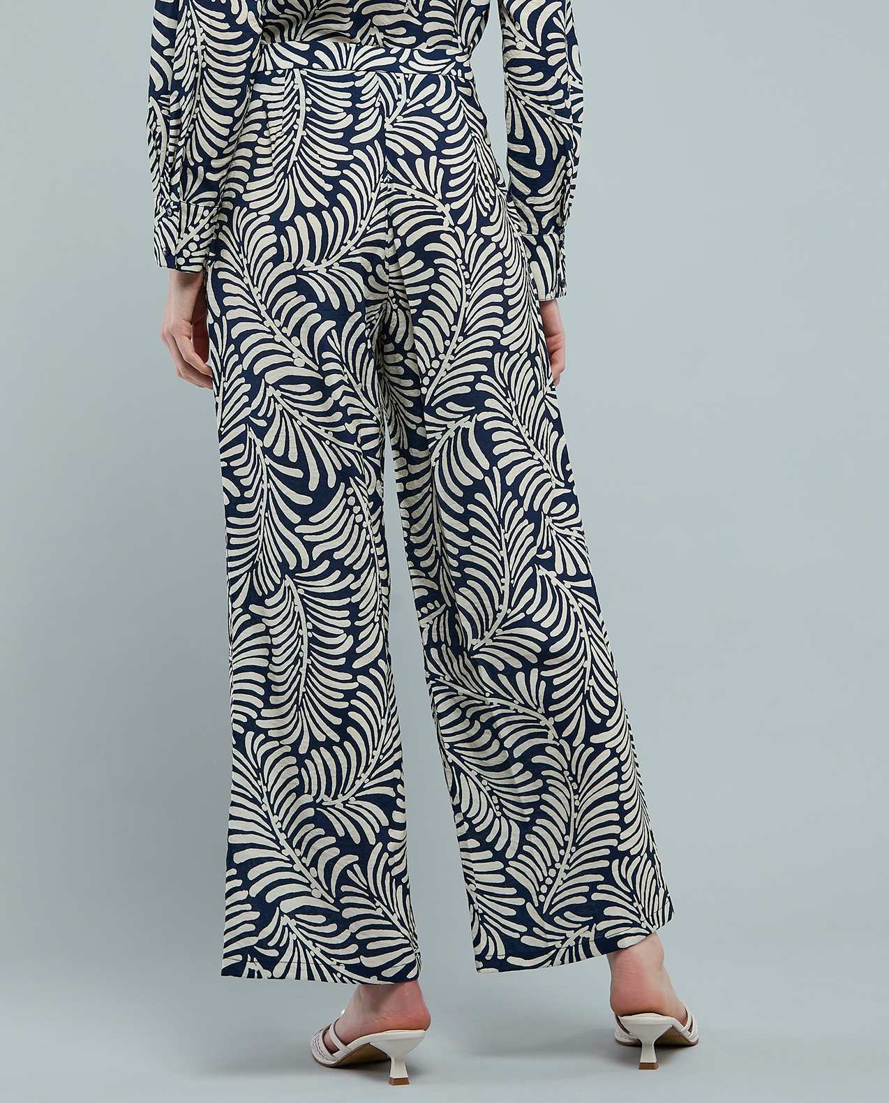 Patterned Wide Leg Pants with Elastic Waist