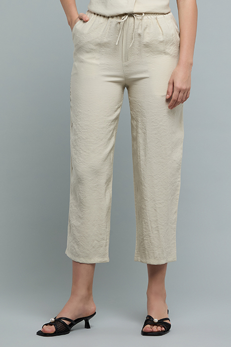 Textured Casual Trousers with Elastic Waist
