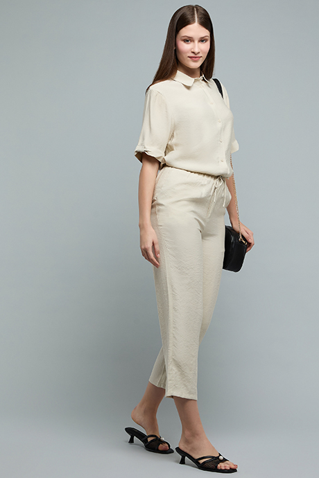 Textured Casual Trousers with Elastic Waist