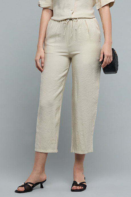 Textured Casual Trousers with Elastic Waist