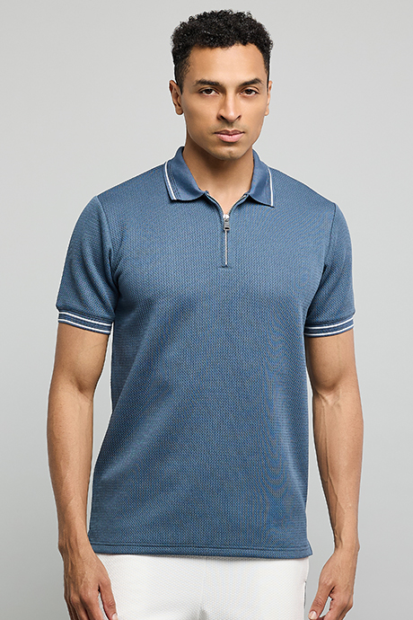 Textured Polo T-Shirt with Short Sleeves