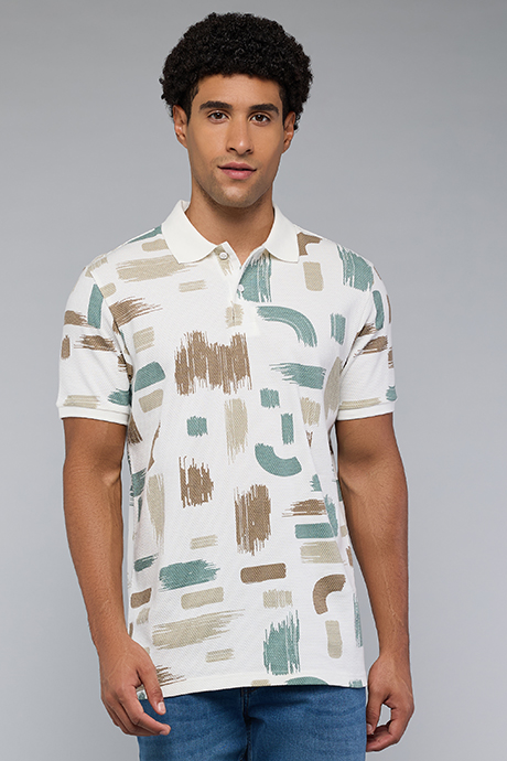 Patterned Polo T-Shirt with Short Sleeves