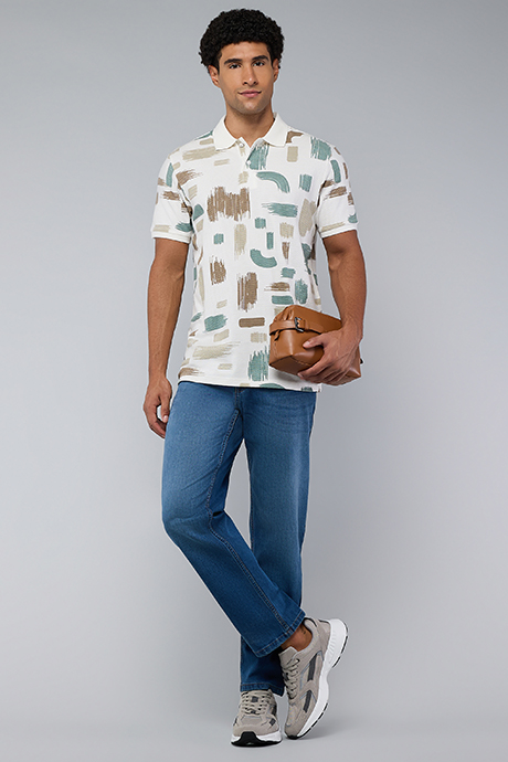 Patterned Polo T-Shirt with Short Sleeves