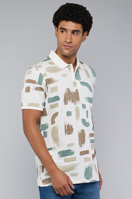 Patterned Polo T-Shirt with Short Sleeves