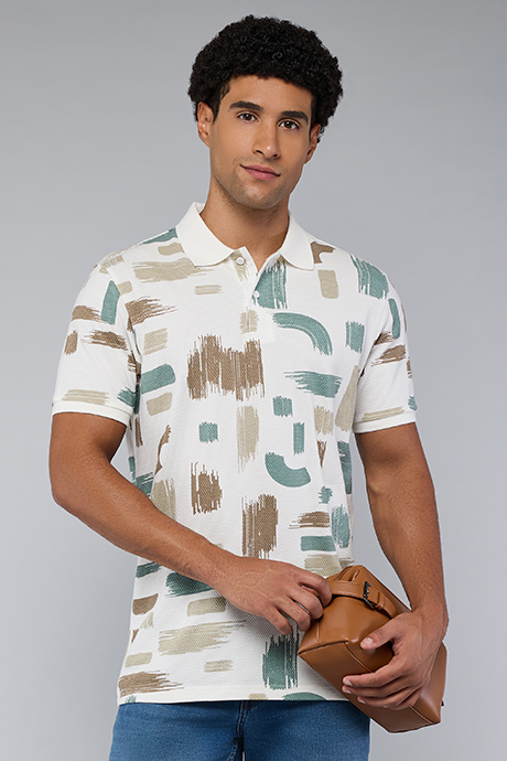 Patterned Polo T-Shirt with Short Sleeves