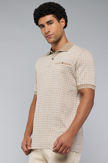Patterned Polo T-Shirt with Short Sleeves