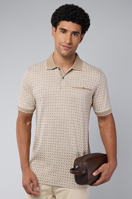 Patterned Polo T-Shirt with Short Sleeves