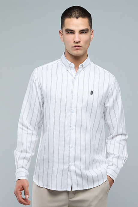 Striped Shirt with Button-Down Collar and Long Sleeves