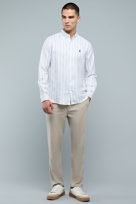 Striped Shirt with Button-Down Collar and Long Sleeves