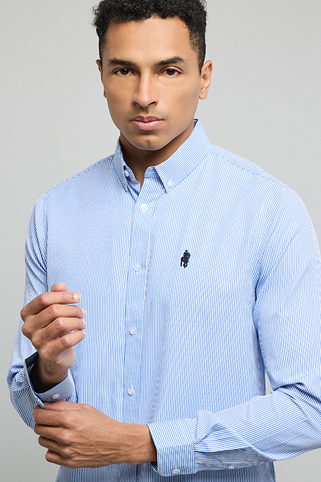 Striped Shirt with Button-Down Collar and Long Sleeves