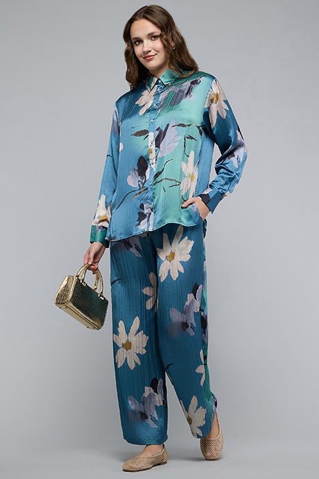 Floral Print Wide Leg Pants with Drawstring Waist