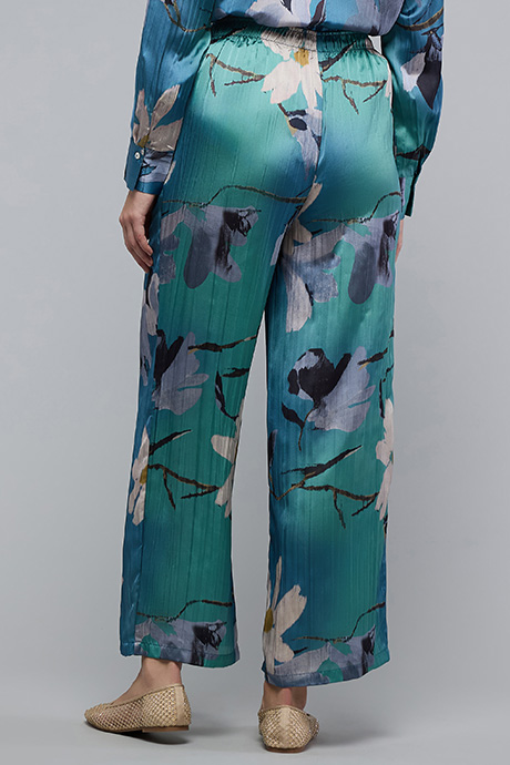 Floral Print Wide Leg Pants with Drawstring Waist