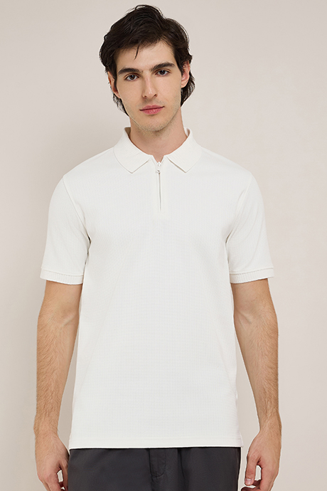 Textured Polo T-Shirt with Short Sleeves