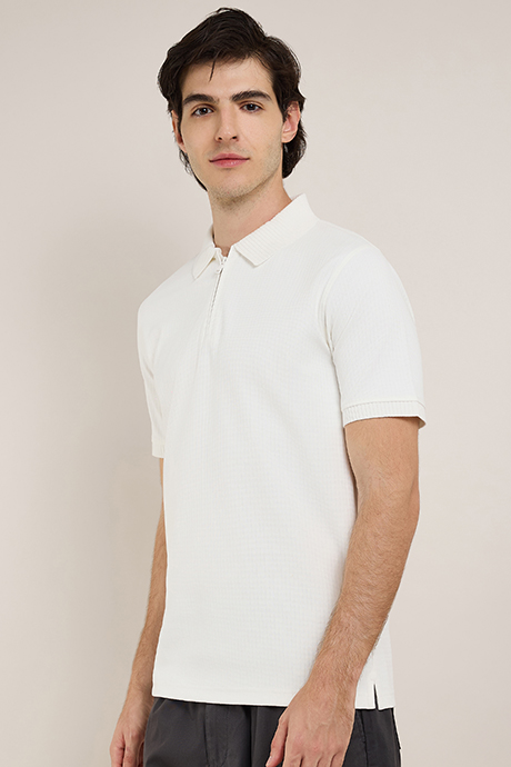 Textured Polo T-Shirt with Short Sleeves