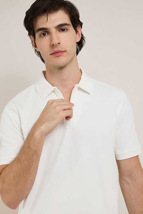 Textured Polo T-Shirt with Short Sleeves